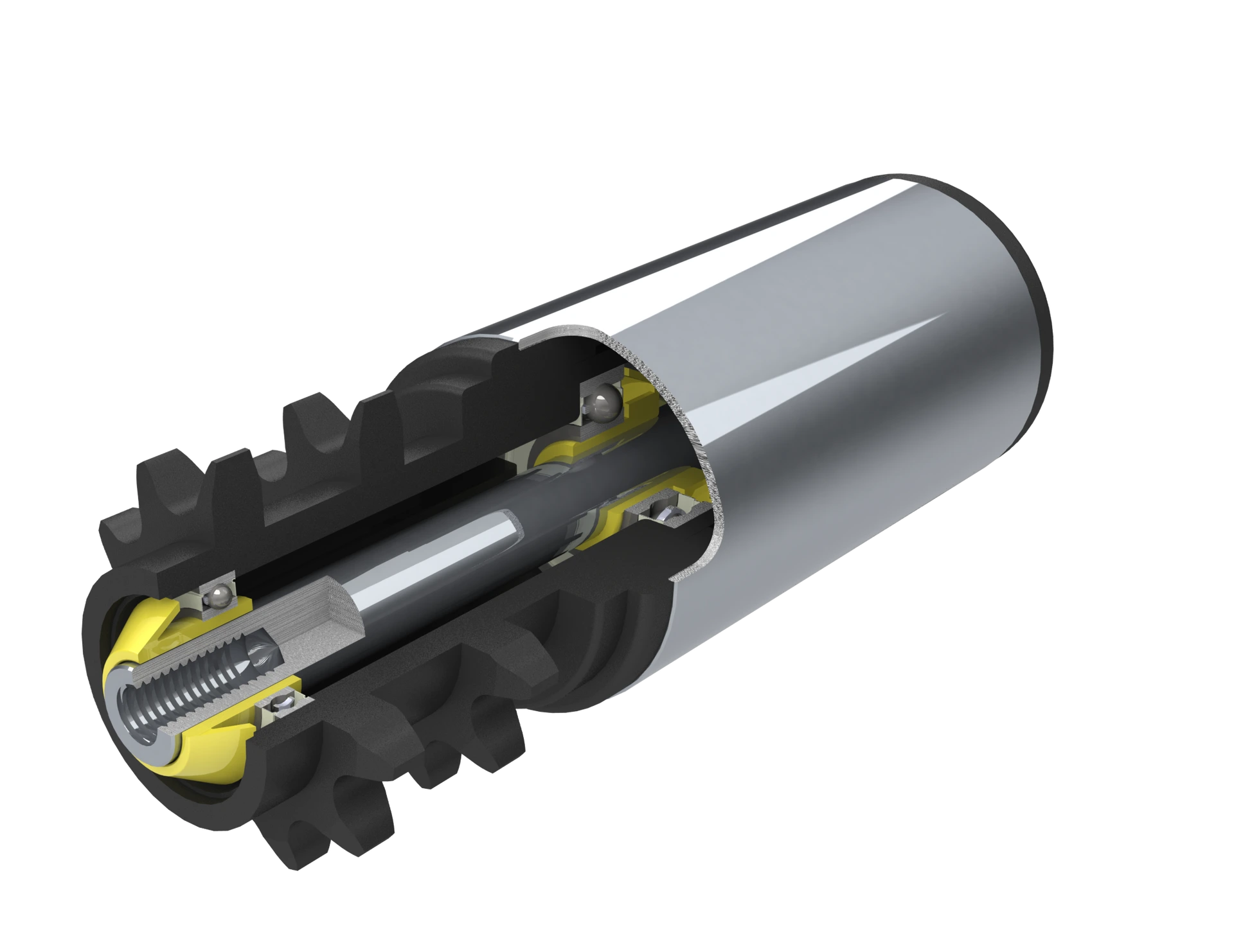 3-1 輕型傳動塑膠齒滾筒4分11齒雙排 ┃深溝滾珠軸承，實心軸，雙頭內牙